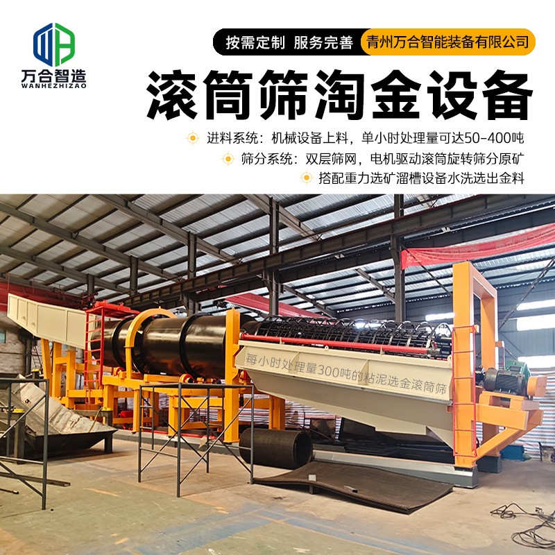 大型水洗砂金淘金设备 鼓动溜槽重选设备 猪笼筛滚筒筛洗金机图3
